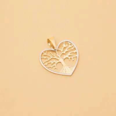 Yellow and white gold medium heart-shaped pendant "Tree of Life"