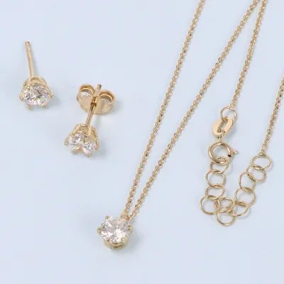 Yellow gold set (necklace + earrings) with cubic zirconia