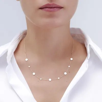 Yellow gold necklace with plate circle elements