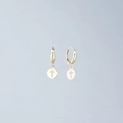 Yellow gold earrings with cross