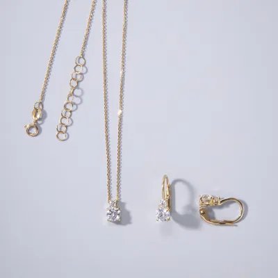 Yellow gold set (necklace + earrings) with cubic zirconia
