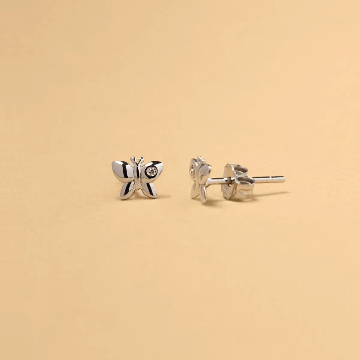 White gold butterfly earrings with cubic zirconia