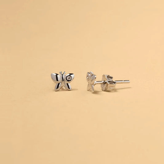 White gold butterfly earrings with cubic zirconia