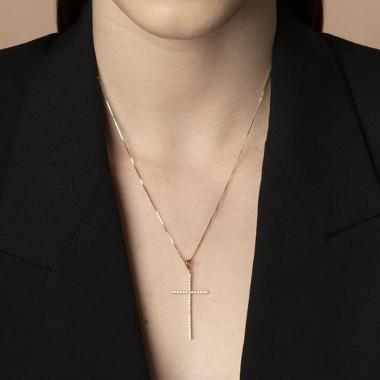 Yellow gold light cross with cubic zirconia