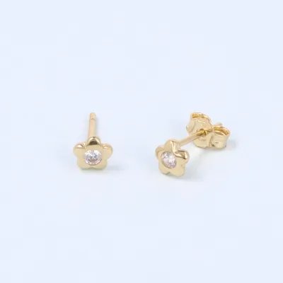 Yellow gold earrings with flower-shaped zirconia
