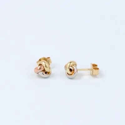 "Knot" earrings in yellow, white and rose gold