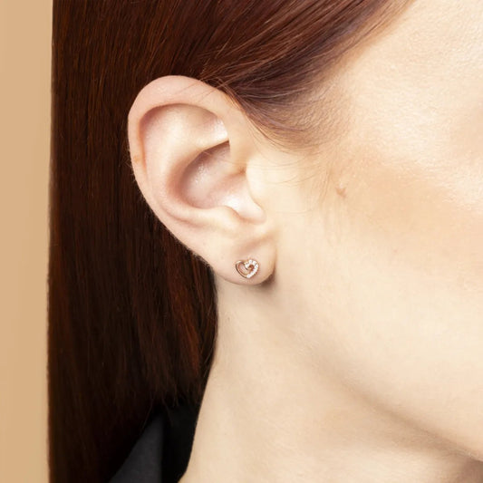Rose gold heart-shaped earrings with cubic zirconia