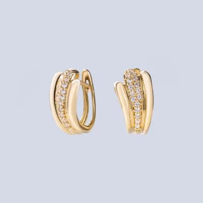 Yellow gold earrings with zirconia pavé