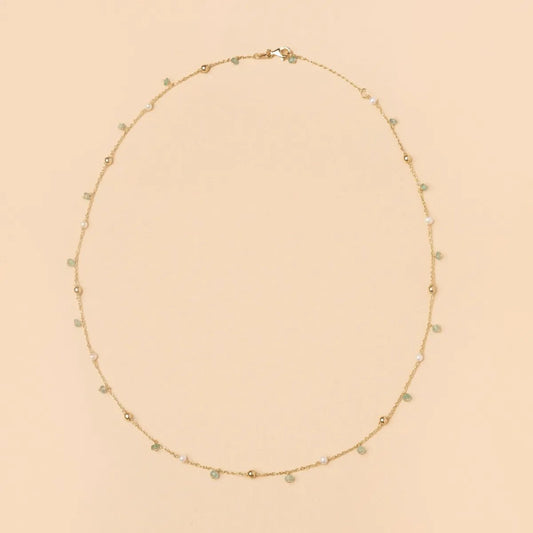 Yellow gold necklace with pearls and natural stones (3 options)