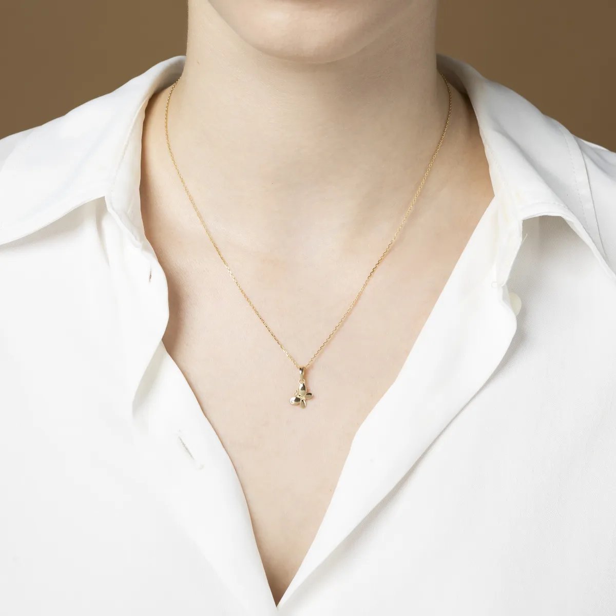 Yellow gold pendant butterfly with cubic zirconia