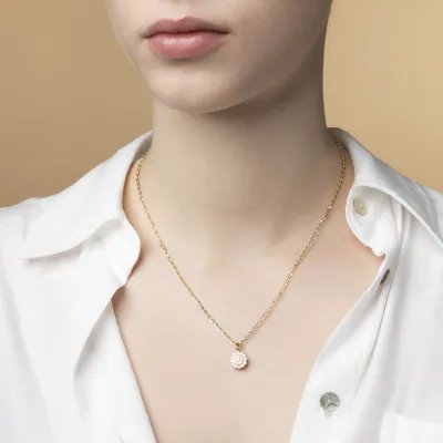 Yellow gold rose-shaped necklace with cubic zirconia