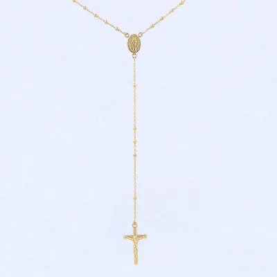 Yellow gold rosary necklace with Our Lady of Medjugorje and Christ