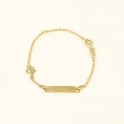 Yellow gold airplane tag bracelet