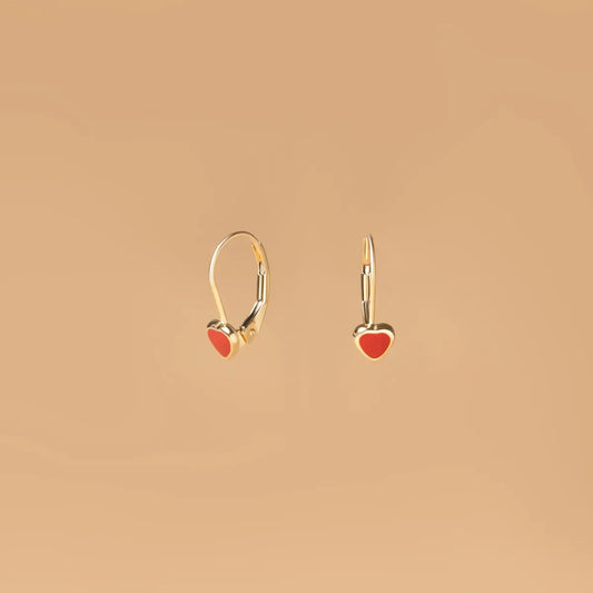 Yellow gold children's set with red enamelled hearts