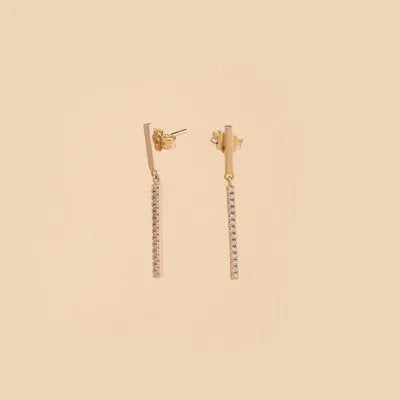 Yellow gold pendant earrings with cubic zirconia