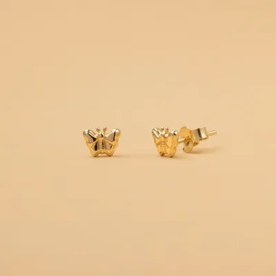 Yellow gold butterfly earrings with cubic zirconia
