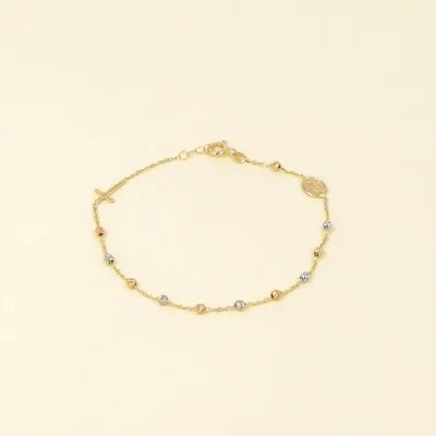 Lightweight two-tone bracelet with Our Lady of Medjugorje and cross