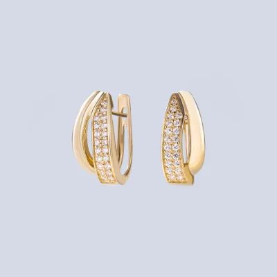 Yellow gold earrings with zirconia pavé