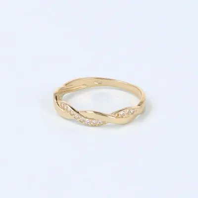 Yellow gold braided ring with zirconia