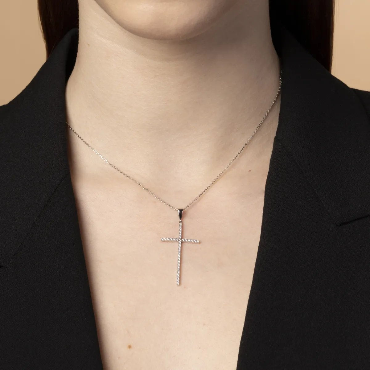 White gold light cross with cubic zirconia