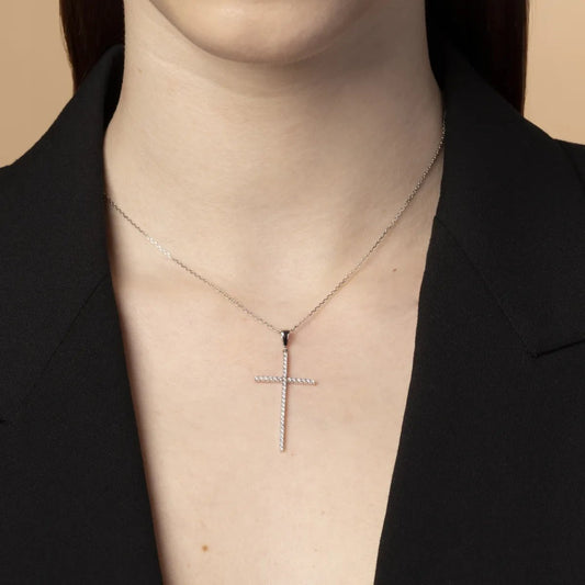 White gold light cross with cubic zirconia