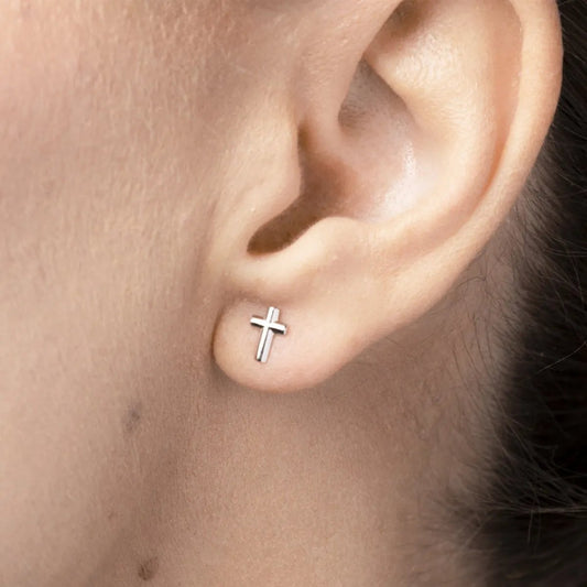 White gold cross-shaped earrings