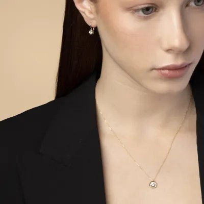 Yellow gold set (necklace + earrings) with cubic zirconia