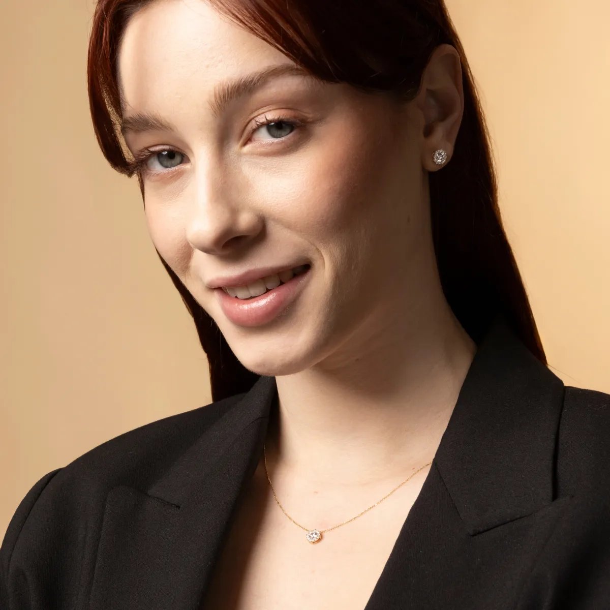 Yellow gold set (necklace + earrings)  with cubic zirconia