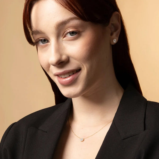 Yellow gold set (necklace + earrings)  with cubic zirconia