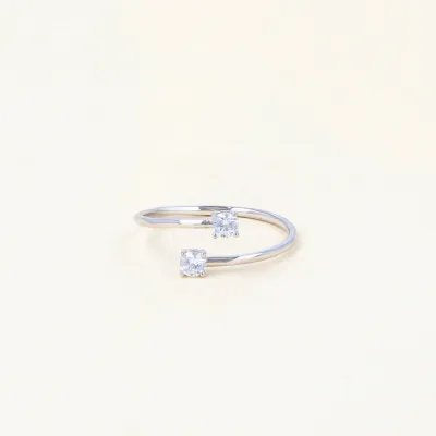 Minimalist white gold ring with double zirconia