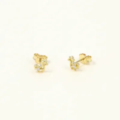 Unicorn-shaped stud earrings in yellow gold with zirconia