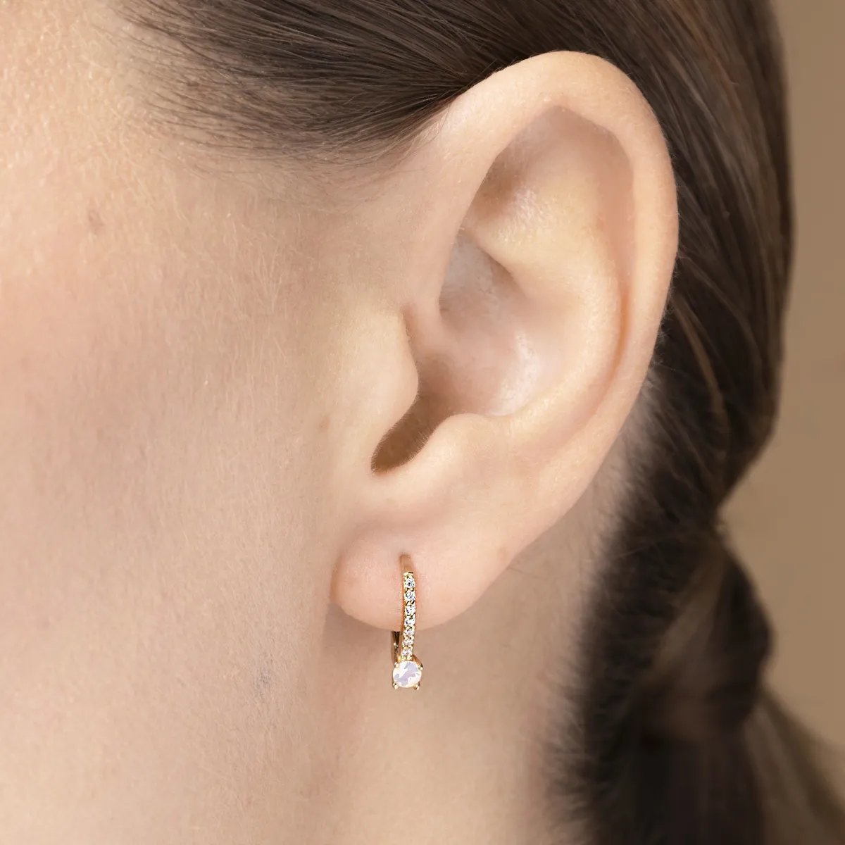 Yellow gold monachella earrings with opal and white cubic zirconia