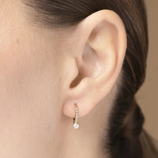 Yellow gold monachella earrings with opal and white cubic zirconia