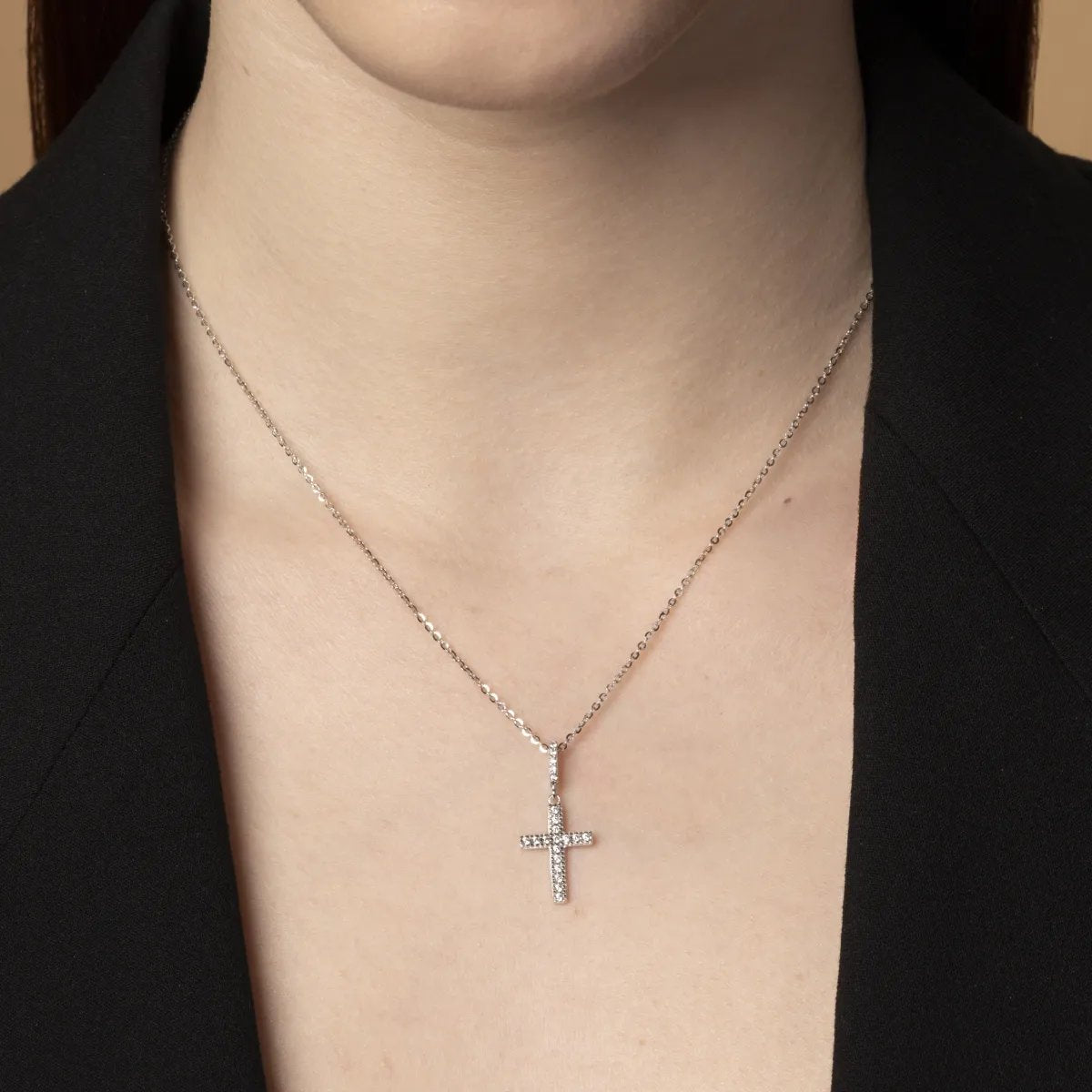 White gold small cross with cubic zirconia