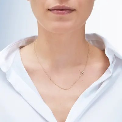 Yellow gold necklace with cross and zircons