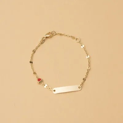 Yellow gold baby bracelet with enamelled heart