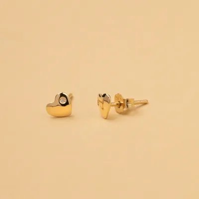 Yellow gold heart-shaped earrings with cubic zirconia