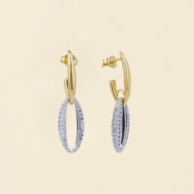 Two-tone oval earrings with zirconia pavé