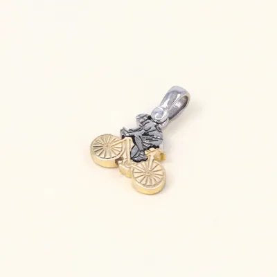 Men's yellow and white gold pendant with cyclist