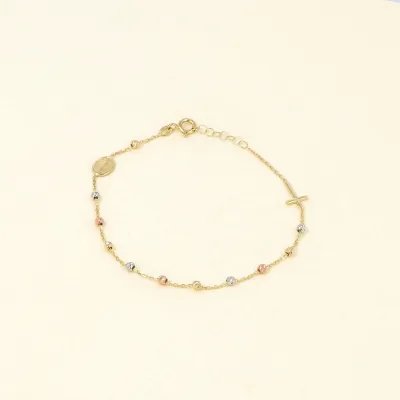 Lightweight tricolor bracelet with Our Lady of Medjugorje and cross