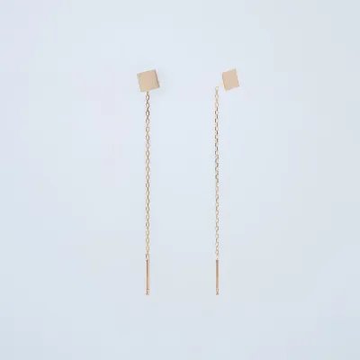 Yellow Gold Chain Earrings with Square