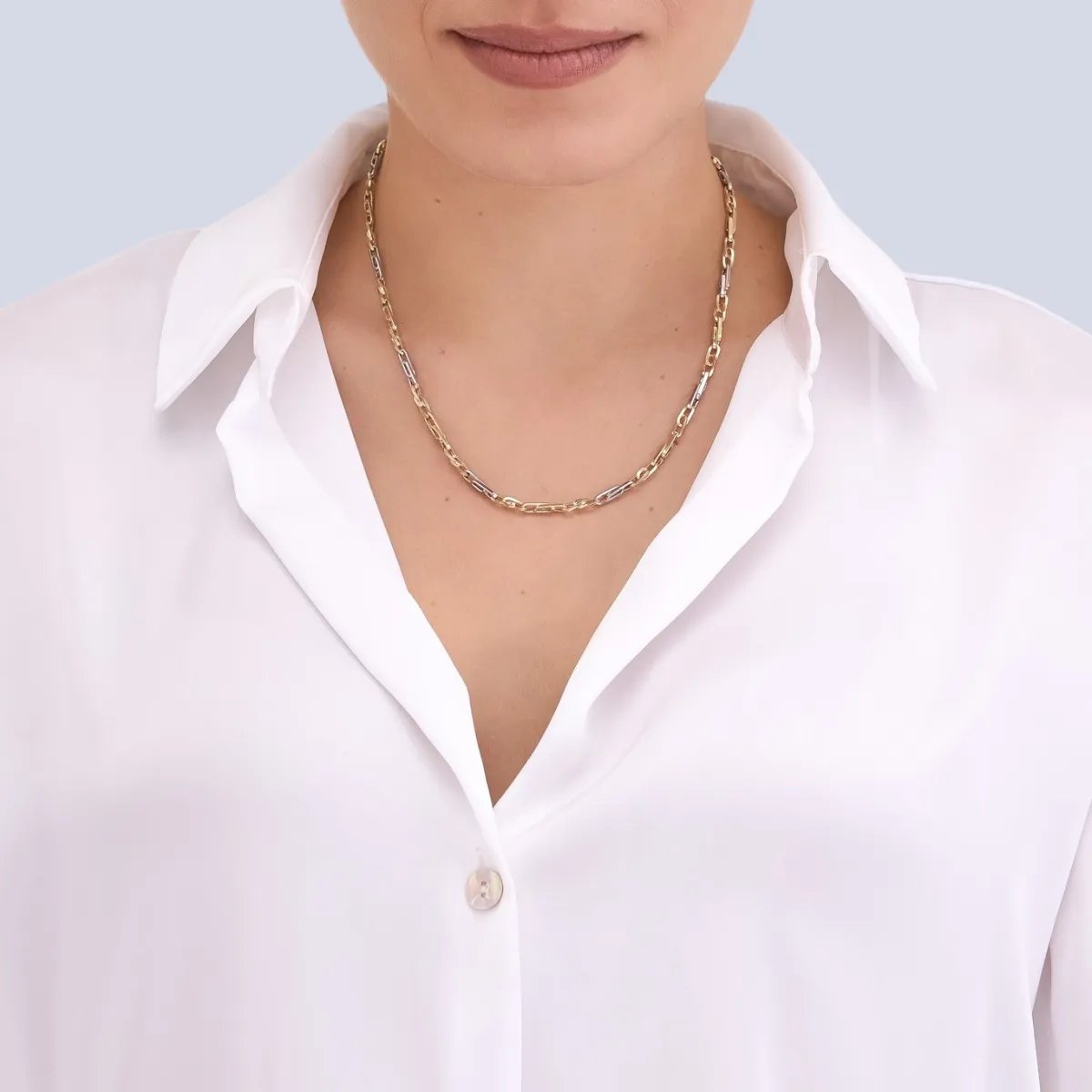 Hollow white and yellow gold chain