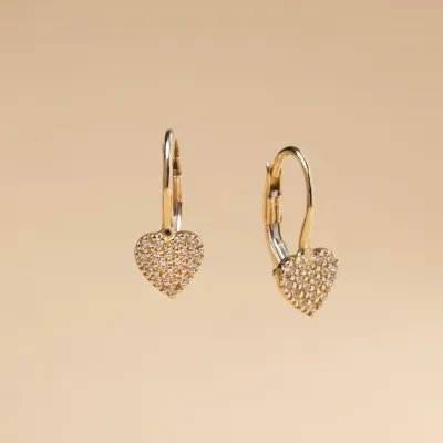 Yellow gold heart-shaped earrings with cubic zirconia