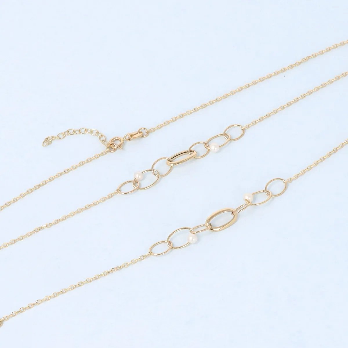 Lightweight set (bracelet and necklace) in yellow gold with pearls