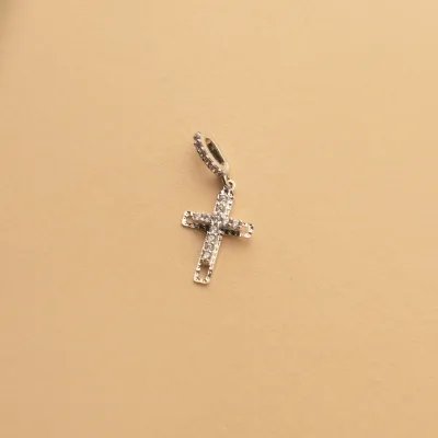 White gold small cross pendant with cubic zirconia