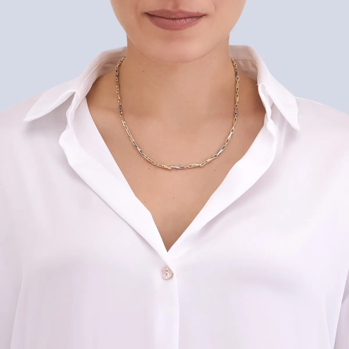 Hollow white and yellow gold chain