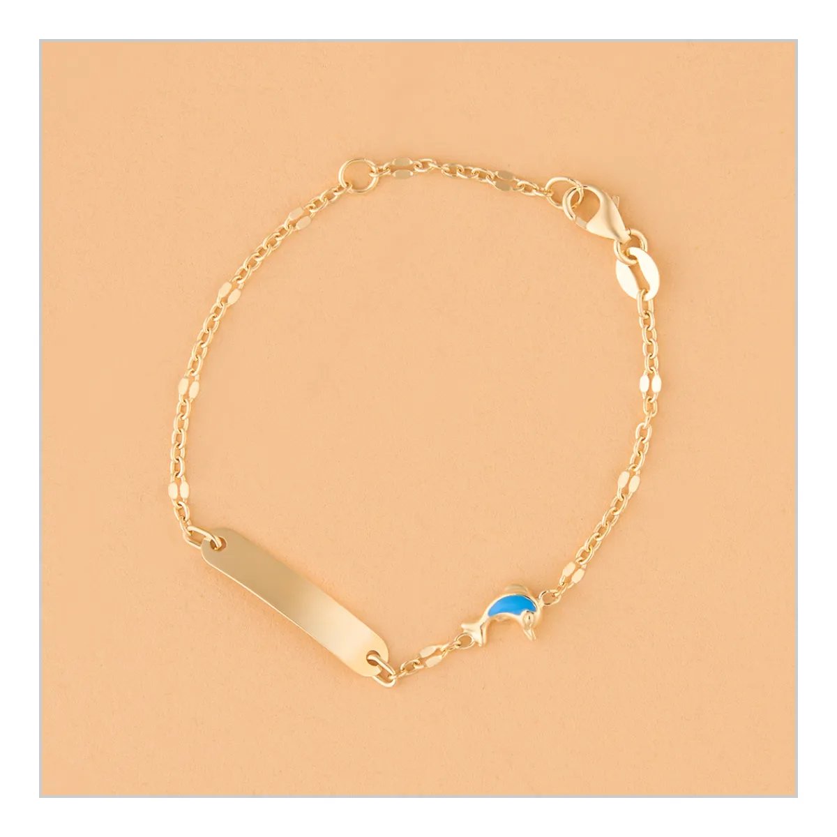 Yellow gold children's bracelet with enameled dolphins
