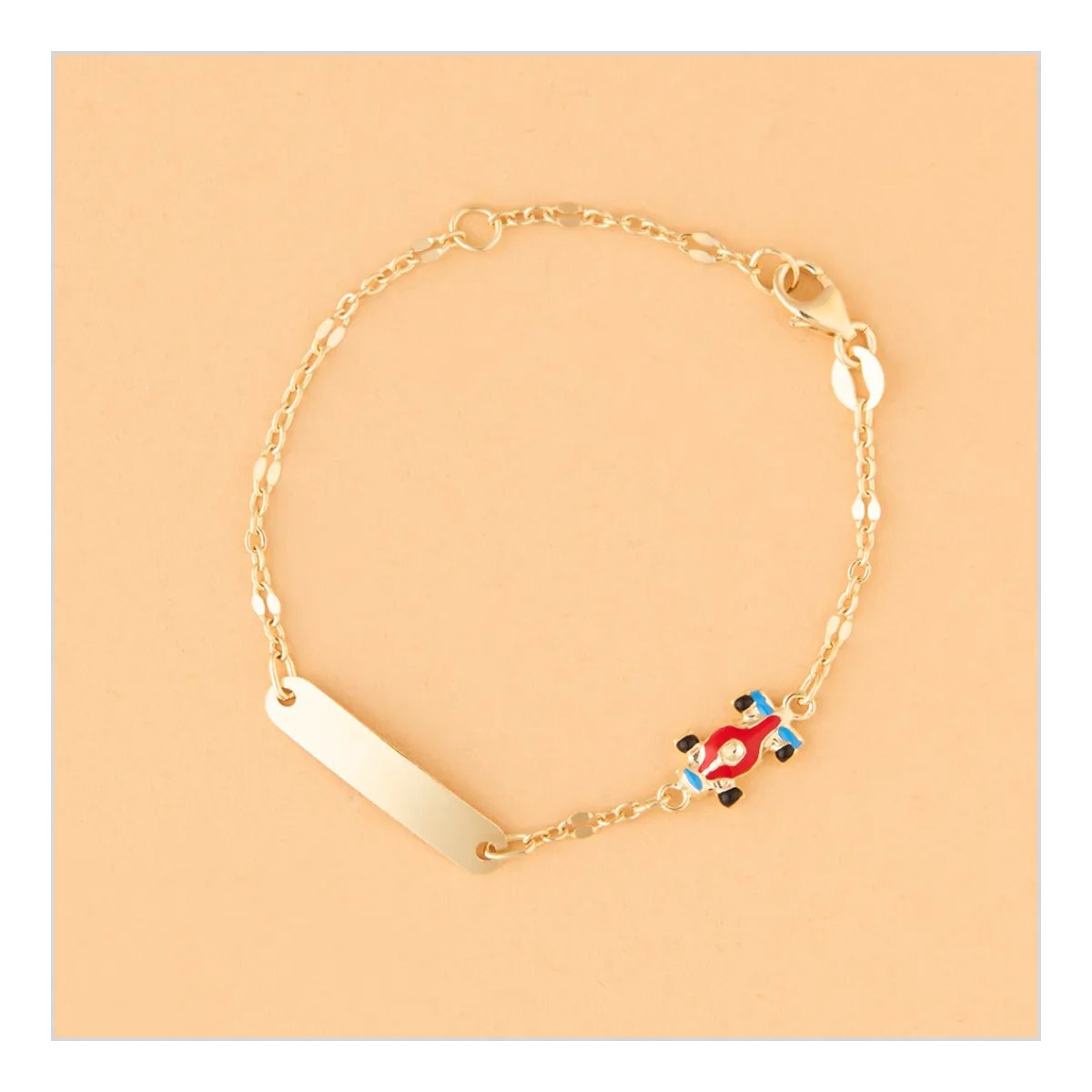 Yellow gold children's bracelet with enameled racing car