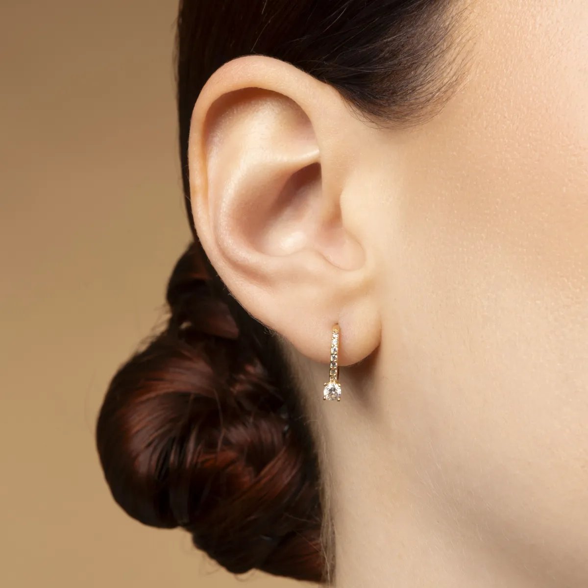 Yellow gold monachella earrings with cubic zirconia