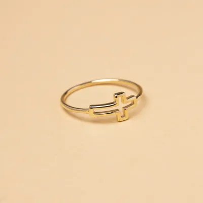 Yellow gold ring with cross sign